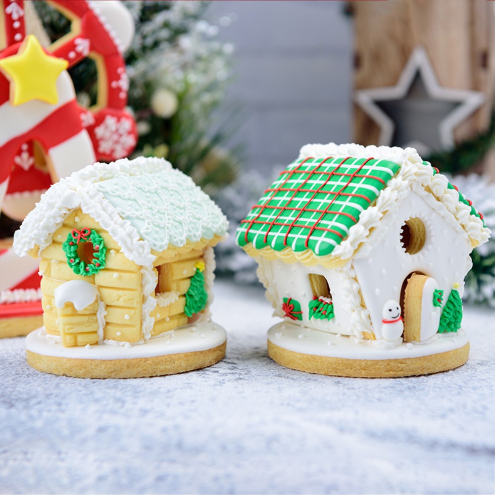 Cookies Pack - 6個入りミニクリスマスジンジャーブレッドハウス型抜きセット 3Dプラスチック型 DIYホリデービスケットステンシル ベーキング＆ファミリークラフト用