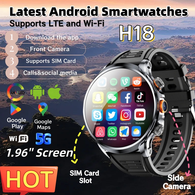 Seaweed Snack - 新型4G Android H18スマートウォッチ 1.95インチ 490*490大画面カメラ ビデオ通話対応