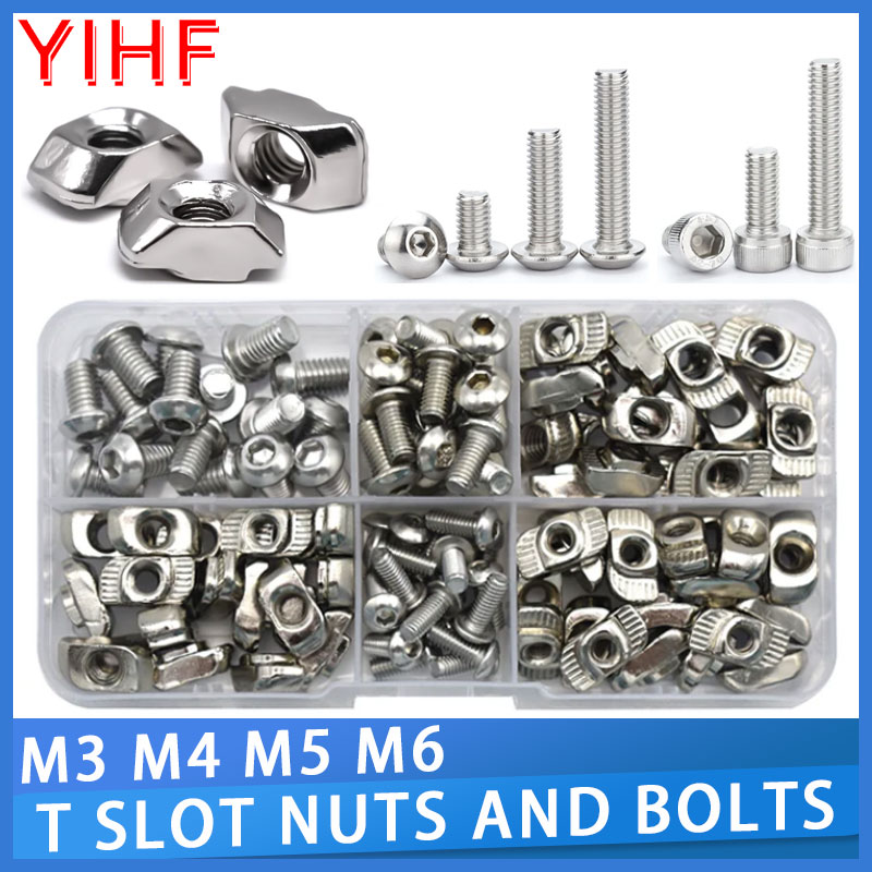 Nuts Mix - ハンマーヘッドTスロットナットとボルトのセット、六角ネジキット、アルミニウムプロファイル用Tナットキット、2020、3030、4040シリーズ、m3、m4、m5、m6