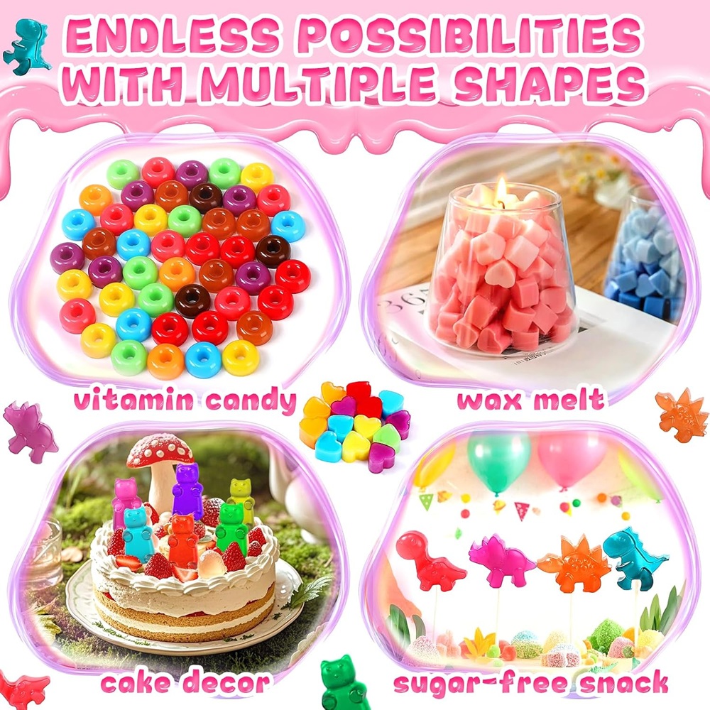 Gummy Candy - ラブハートグミチョコレートキャンディ型、ミニグミ型（ドロッパー2個付き）、食品グレードのノンスティックシリコン型、7個入りベーキング型