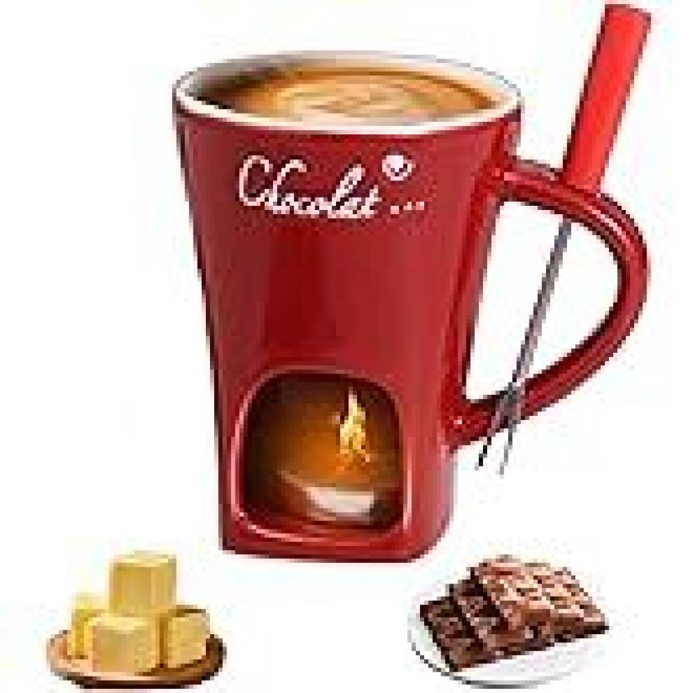 Chocolate Snack - セラミック製チョコレートフォンデュマグ、クリエイティブなチーズ溶解鍋、耐久性のあるバター・キャンディ用ストーブ、フォーク付き、キッチン用品。