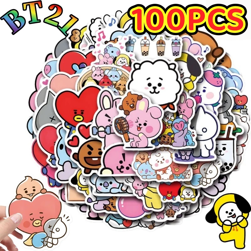 Cookies Pack - 55/110枚入り BT21 チミー、クッキー、コヤ、RJ、シューキー、マング ステッカー 高彩度の漫画印刷 クリエイティブな手帳装飾