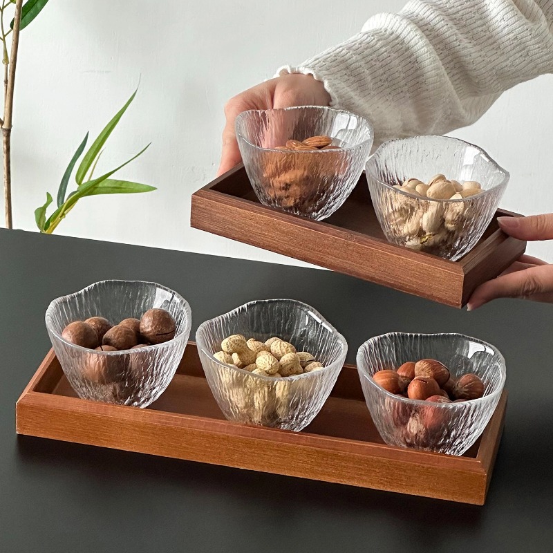 透明ガラスカップ分割ナッツトレイドライフルーツプレートトレイ - Dried Fruit のレビューと価格