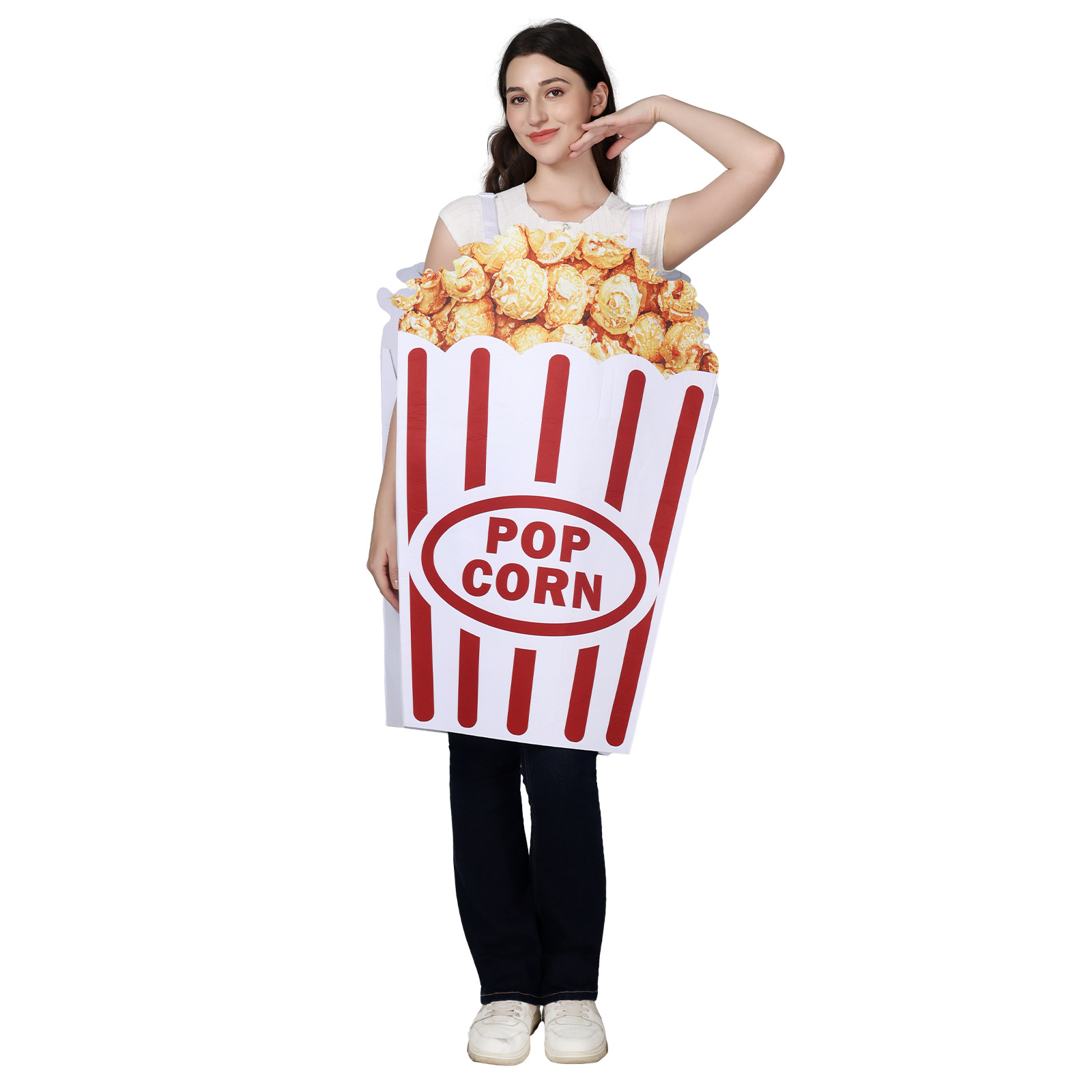 大人用ポップコーンボックスのコスチューム。面白い食べ物をモチ - Popcorn のレビューと価格