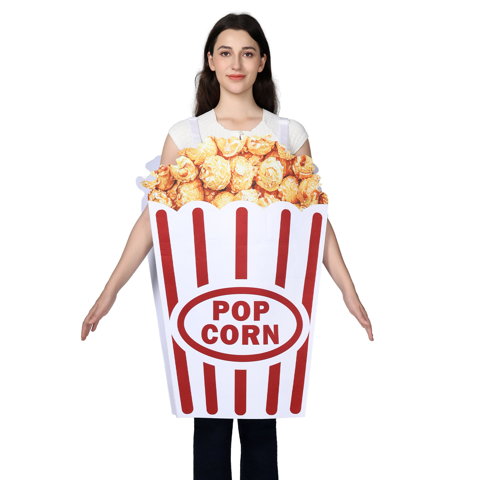 大人用ポップコーンボックスのコスチューム。面白い食べ物をモチ - Popcorn のレビューと価格
